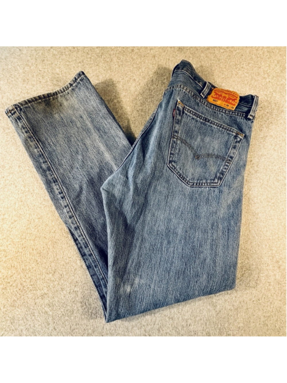 Levis 501 Mens Jeans Tag 38x34 Blue Denim Button Fly Straight Leg